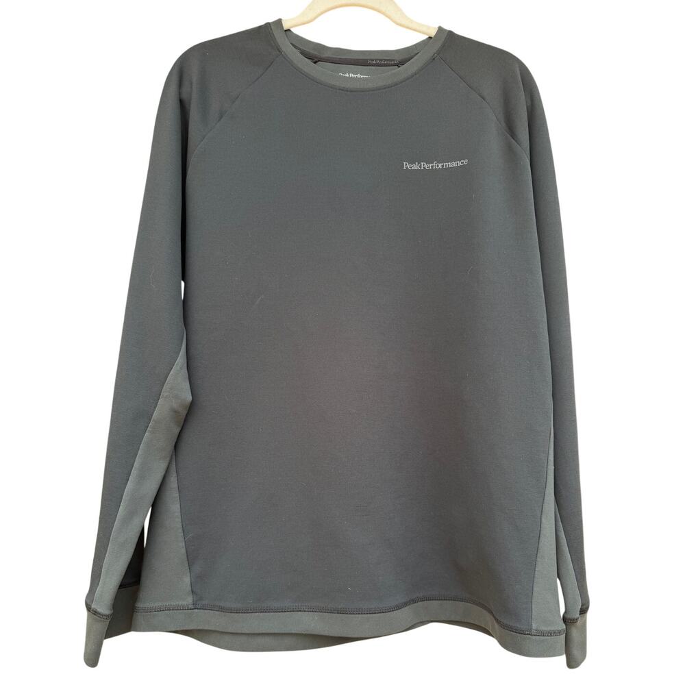 Peak Performance LS Top Black Gray Crewneck Made in Sweden Mens Size Large